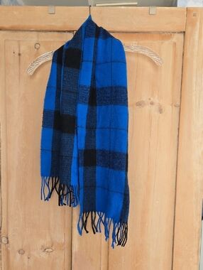 Source Unknown Blue and Black Plaid Men's Scarf